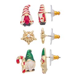 Napier 3-Pr. Holiday Gnome Pave Enamel Stud Earring Set