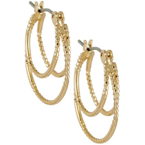 Napier Triple Row Gold Tone Hoop Earrings