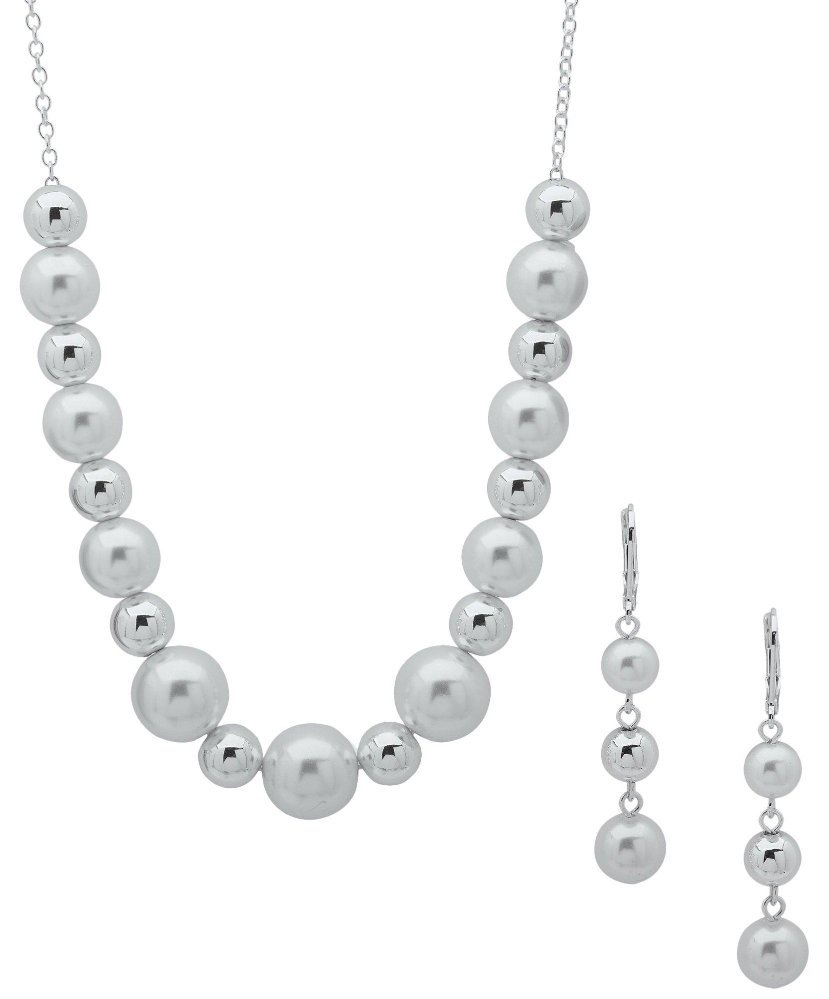 Faux Pearl Dangle Earrings & Necklace Set