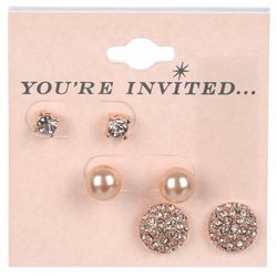You're Invited 3-Pr. Pave Rose Gold Tone Stud Earring Set