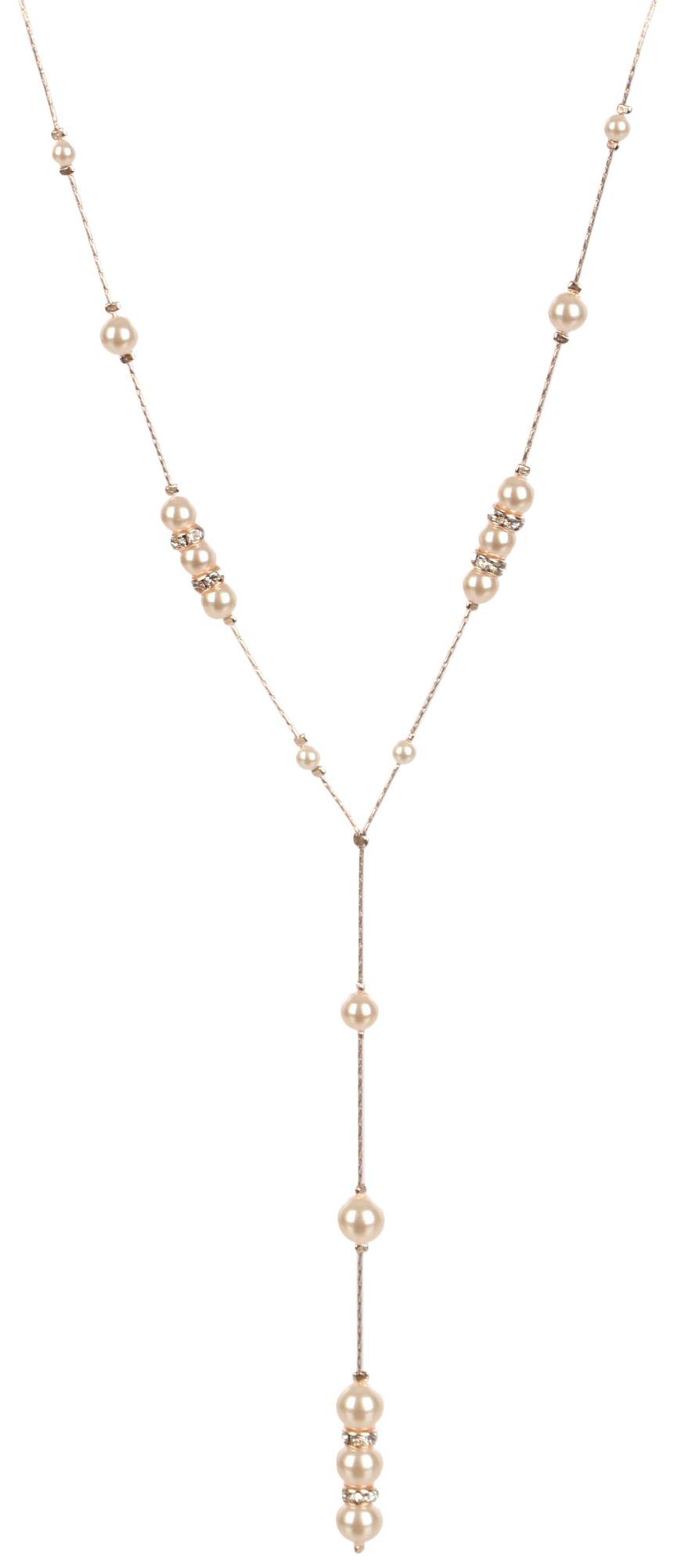 You're Invited Faux Pearl Pave Bead Chain Y-Necklace
