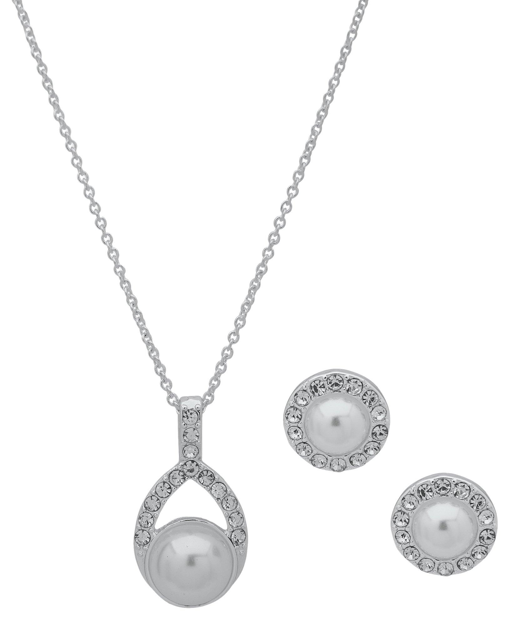 You're Invited 2-Pc. Pave Faux Pearl Studs & Necklace Set