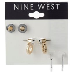 Nine West 3-Pr Octagon C-Hoop Stud Mixed Metals Earrings Set