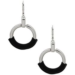 Nine West Leather Silver Tone Open Circle Dangle Earrings