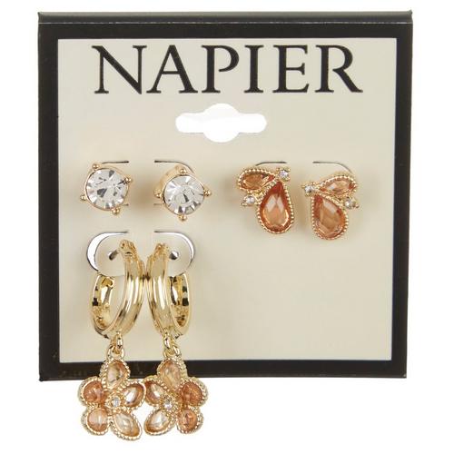Napier 3 Piece Hoop Sud Drop Earrings