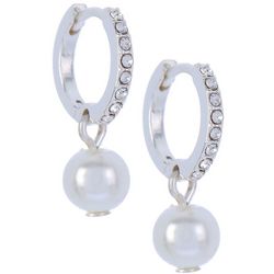 You're Invited Pave Faux Pearl Dangle Hoop Earrings