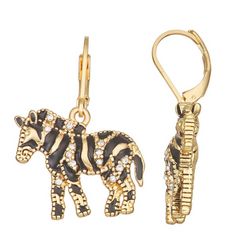 Napier Pave Enamel Zebra Gold Tone Dangle Earrings