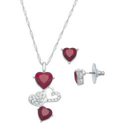 2-Pc. Rhinestone Hearts Necklace & Stud Earring Set