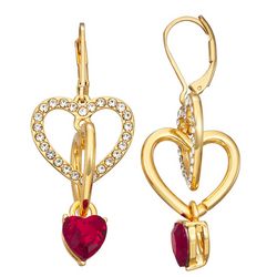 Napier Rhinestone Double Heart Dangle Earrings