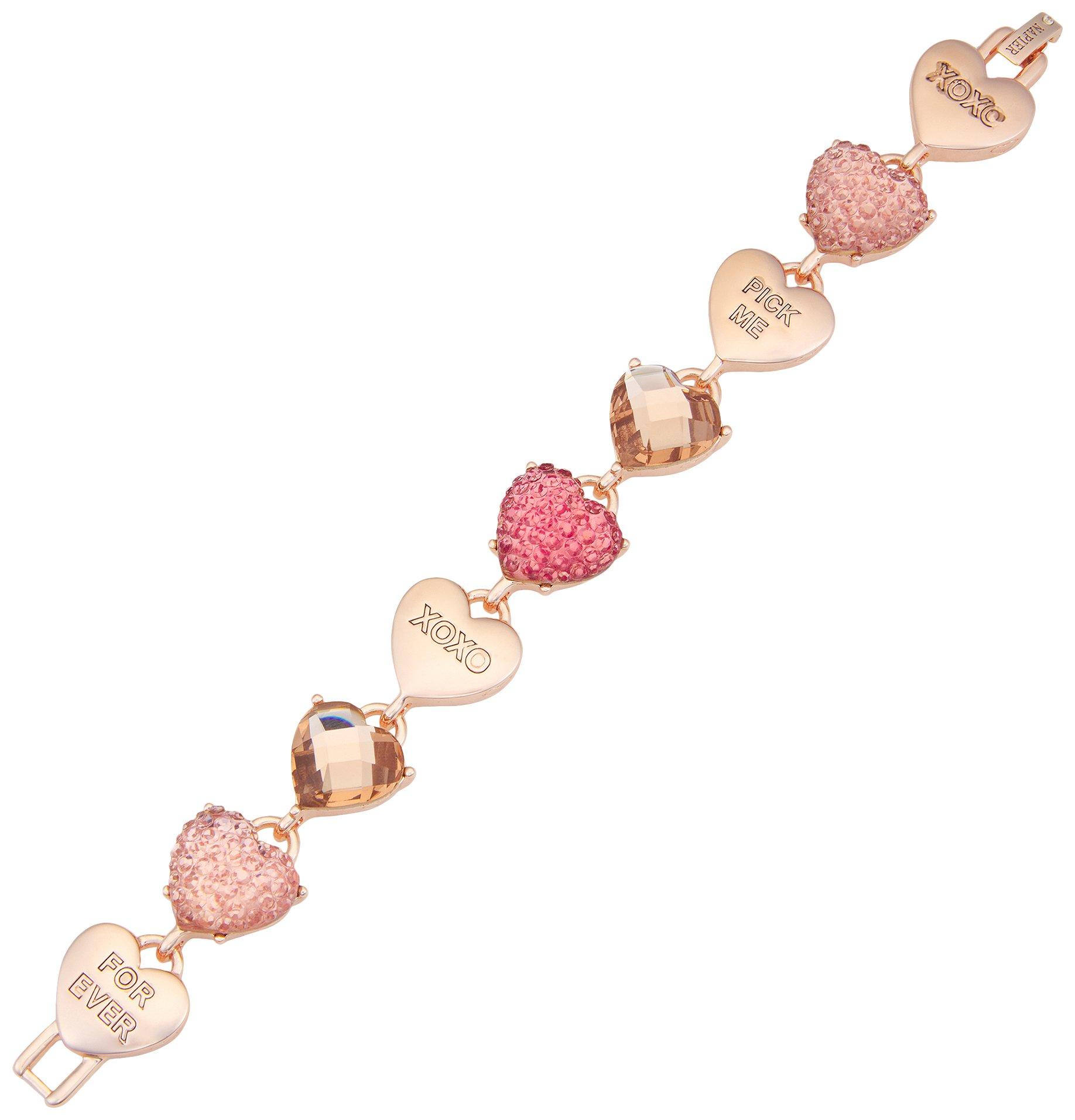 Napier 7.5 In. Faceted Candy Hearts Link Bracelet