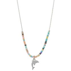 Viva Life Dolphin Charm Seed Beads 14 In. Necklace