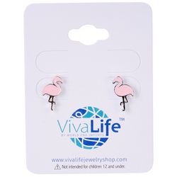Viva Life Flamingo Enamel Silver Tone Stud Earrings