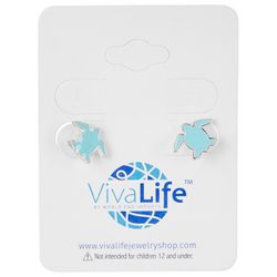 Viva Life Turtle Enamel Silver Tone Stud Earrings