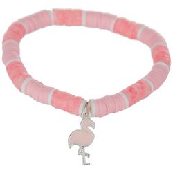 Viva Life Enamel Flamingo Charm Beaded Stretch Bracelet