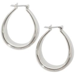 Silver Tone Oval Hoop Earrings