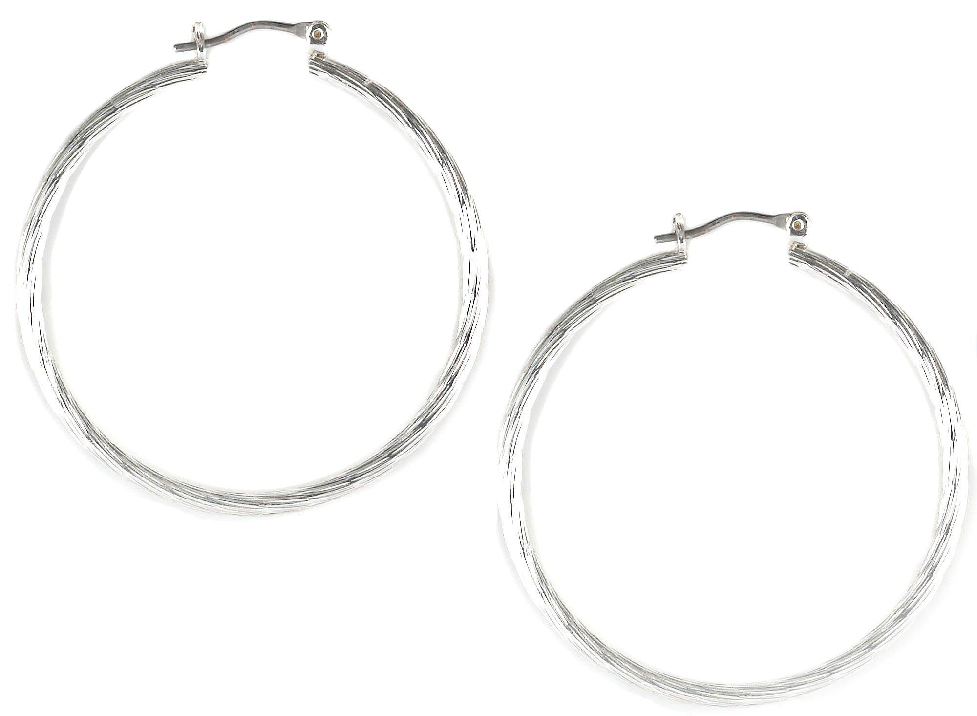 Silver Tone Striated Hoop Earrings