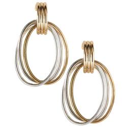 Two Tone Triple Oval Drop Earrings