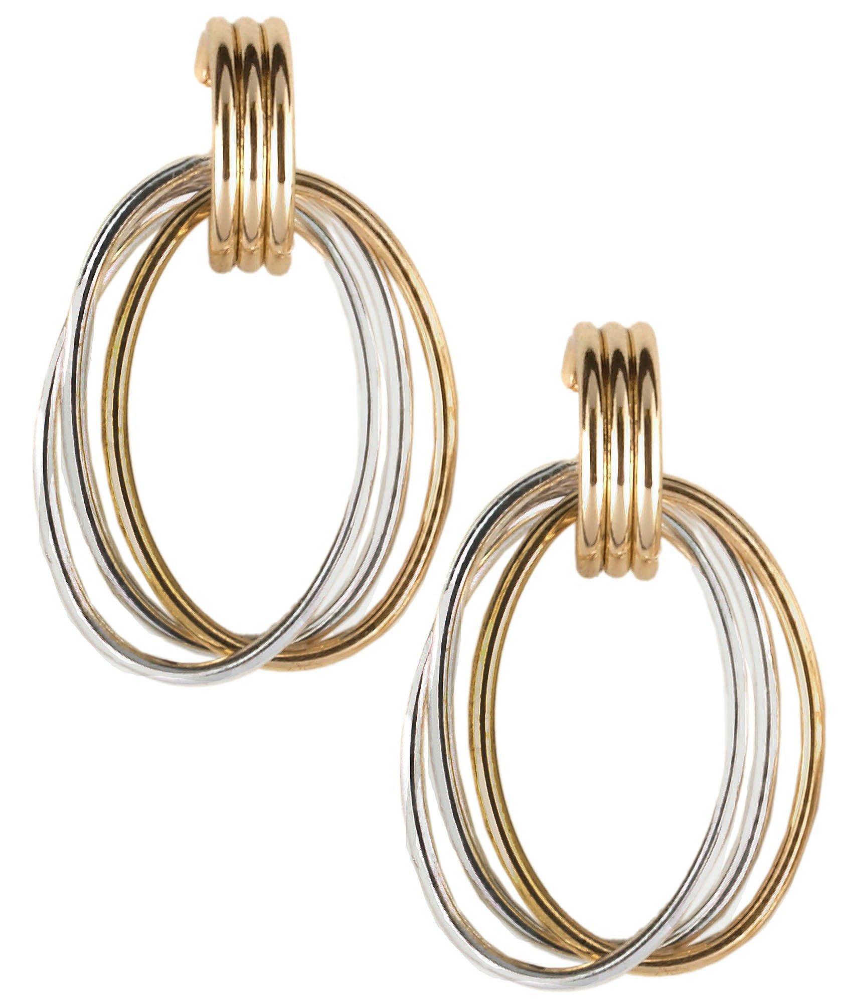 Two Tone Triple Oval Drop Earrings