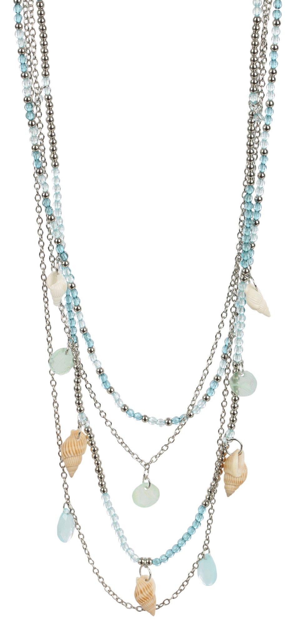 Beach Chic 4-Row 34 In. Bead & Shell Charms Chain Necklace