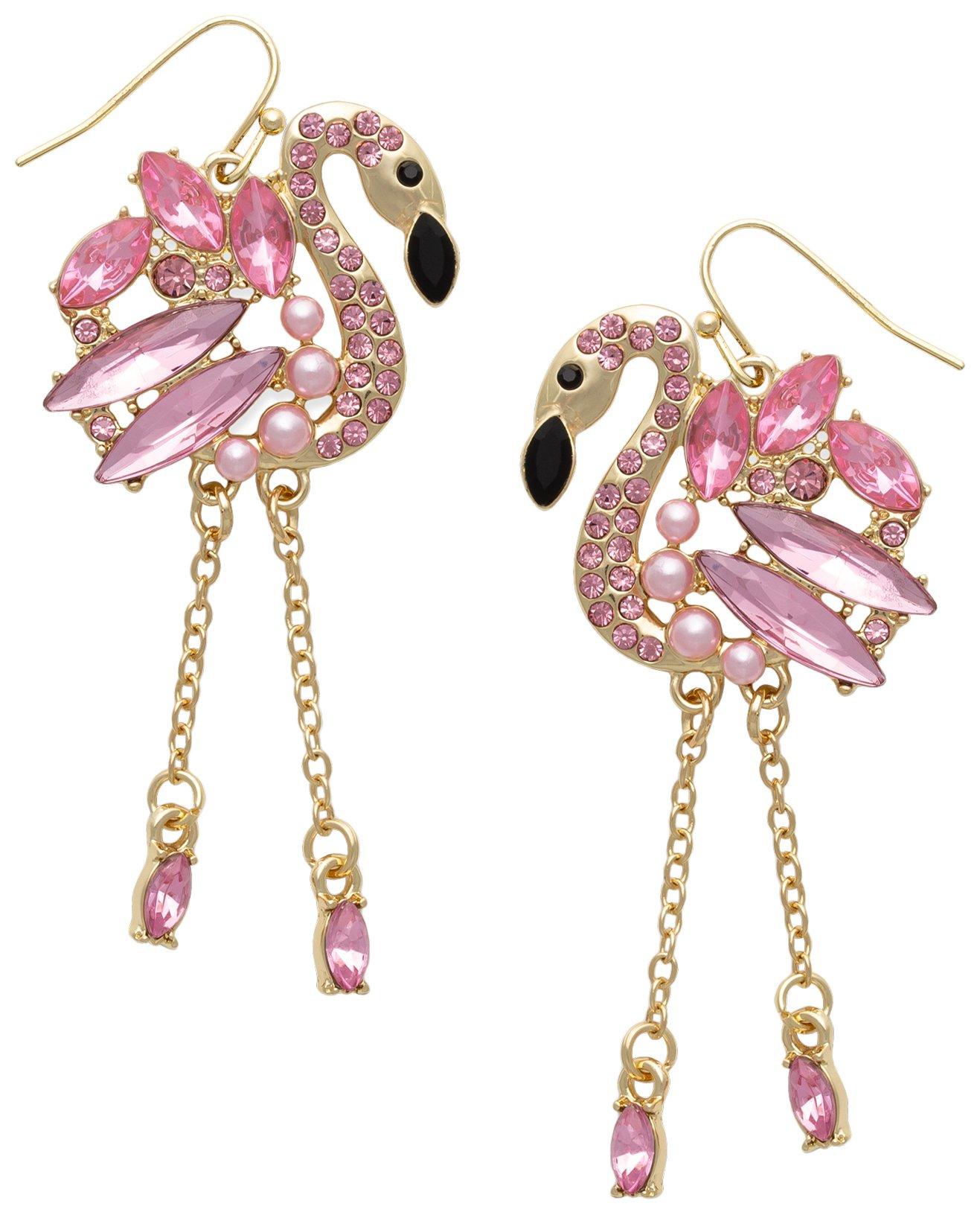 Beach Chic Rhinestone Flamingo Dangle Earrings