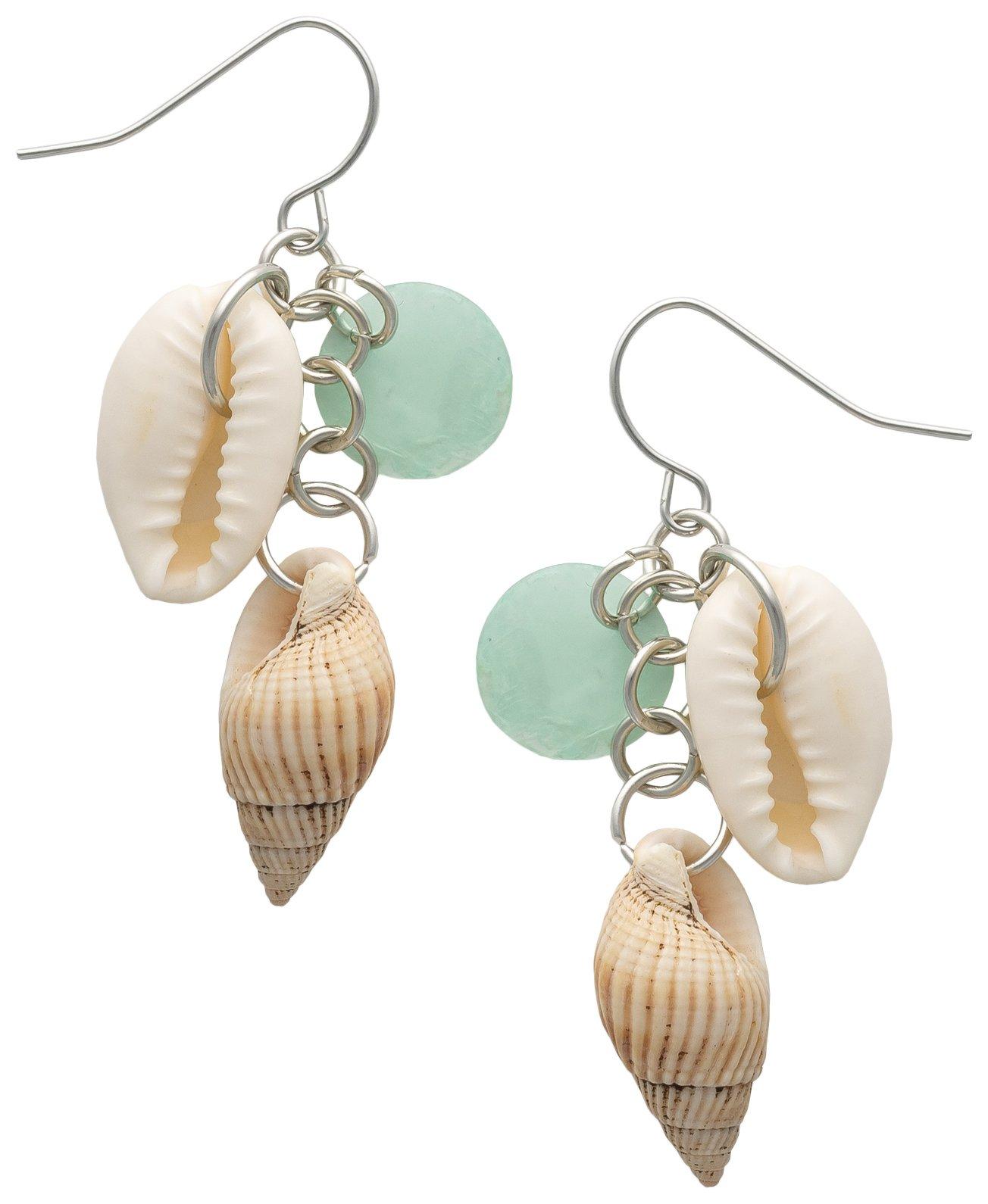 Beach Chic Shell & Bead Cluster Dangle Earrings