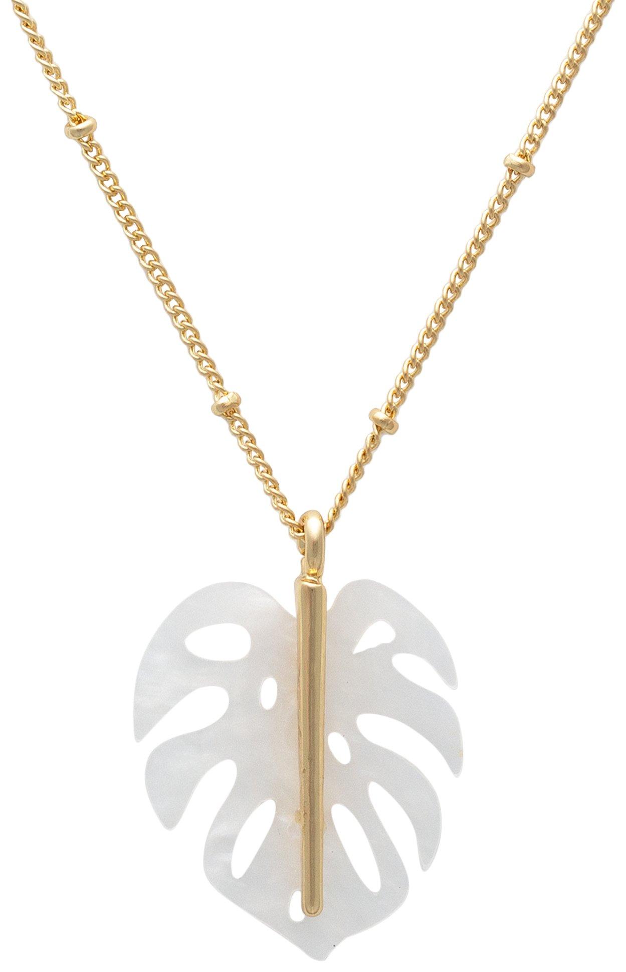 Beach Chic 20 In. Monstera Leaf Gold Tone Necklace