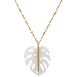 Beach Chic 20 In. Monstera Leaf Gold Tone Necklace