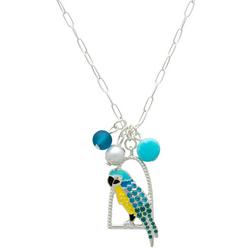 24 In. Beaded Macaw Parrot Silver Tone Necklace