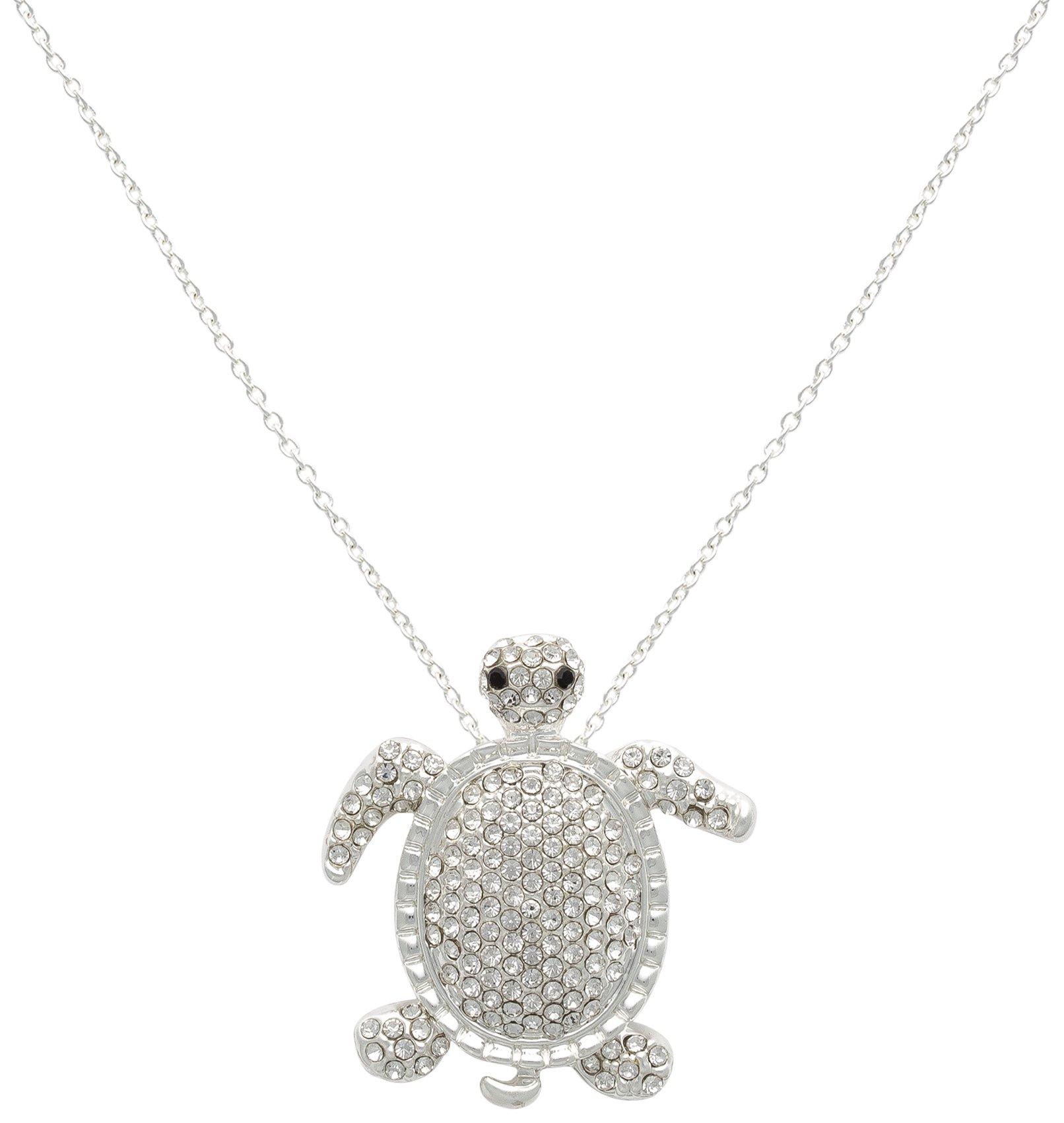 Beach Chic 18 In. Pave Turtle Pendant Chain Necklace