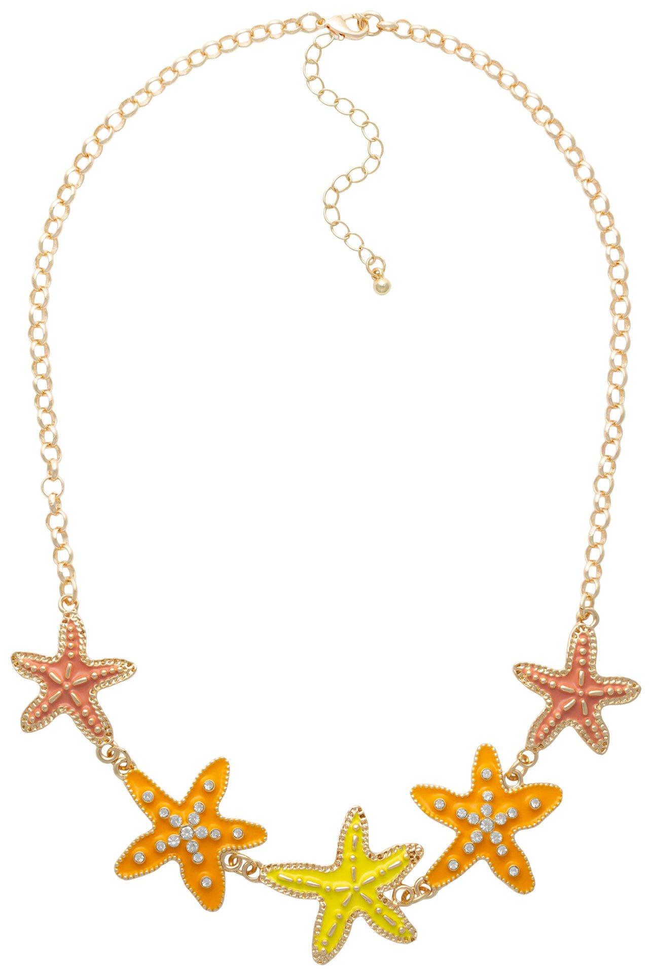 Textured Enamel Starfish Frontal Necklace