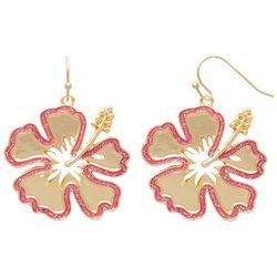 Beach Chic Enamel Tropical Hibiscus Dangle Earrings