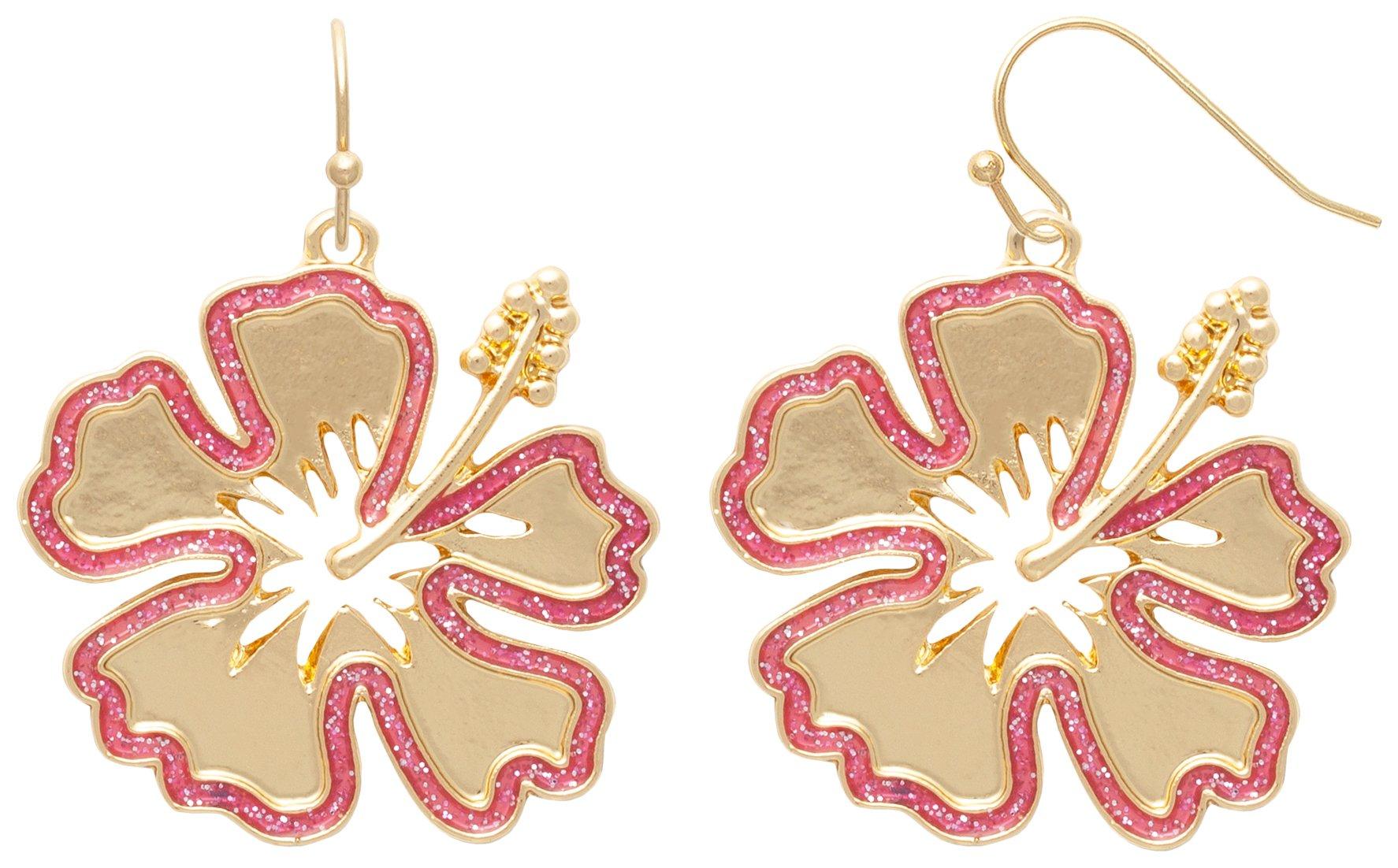 Enamel Tropical Hibiscus Dangle Earrings