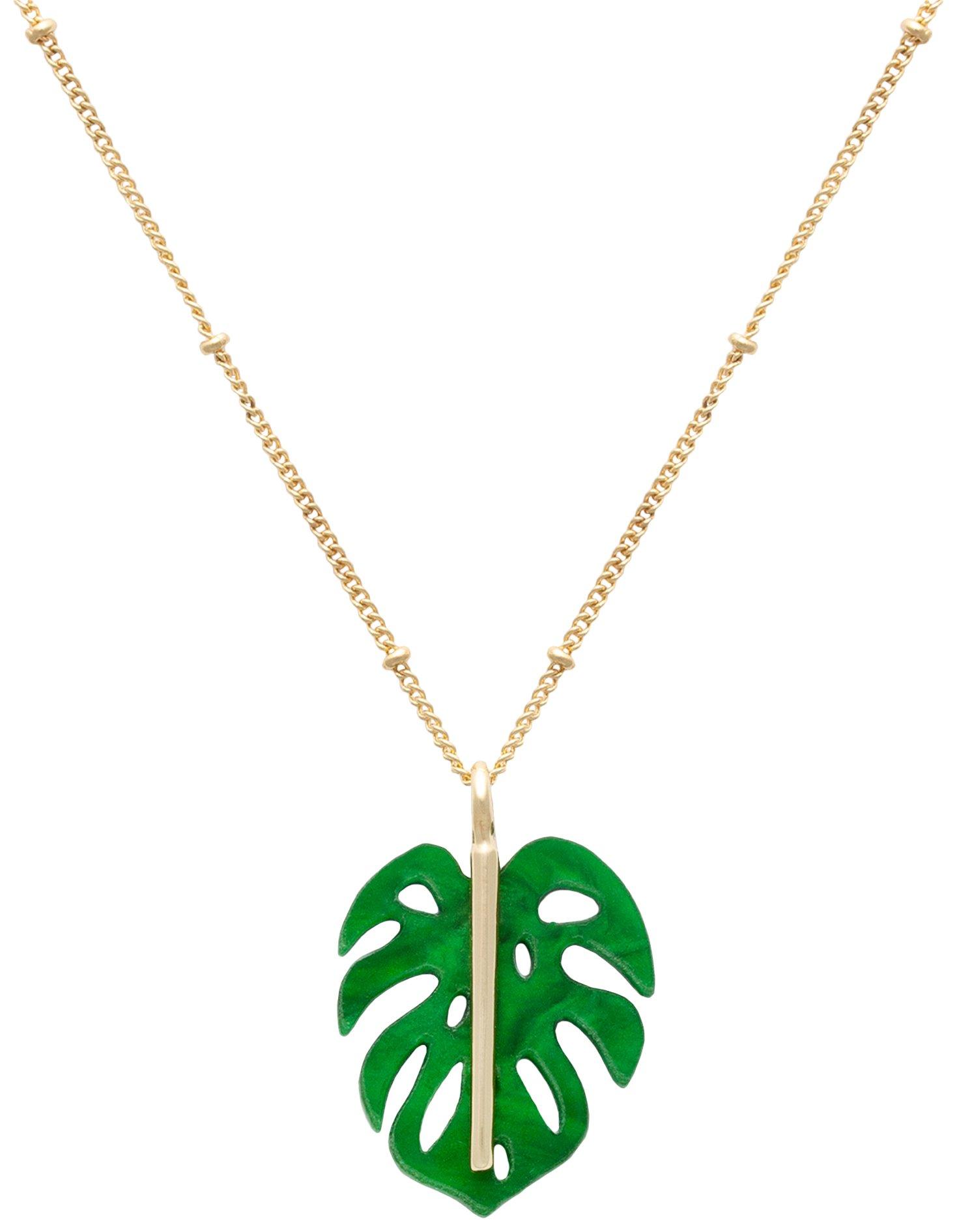 Beach Chic Monstera Leaf Gold Tone Chain Necklace