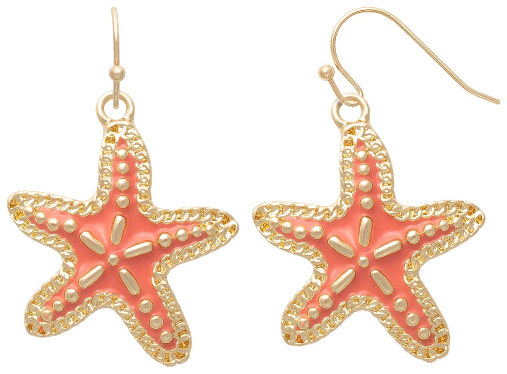 Textured Enamel Starfish Dangle Earrings