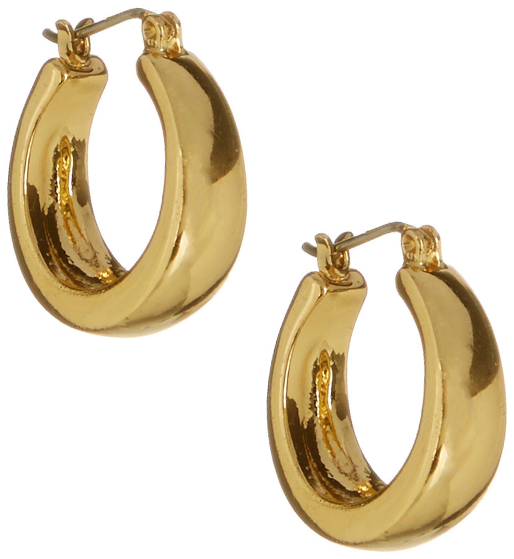 Gold Tone Oval Shape Hoop Earrings