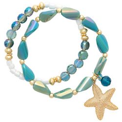 Beach Chic 2-Pc. Beaded Starfish Gold Tone Bracelet Set