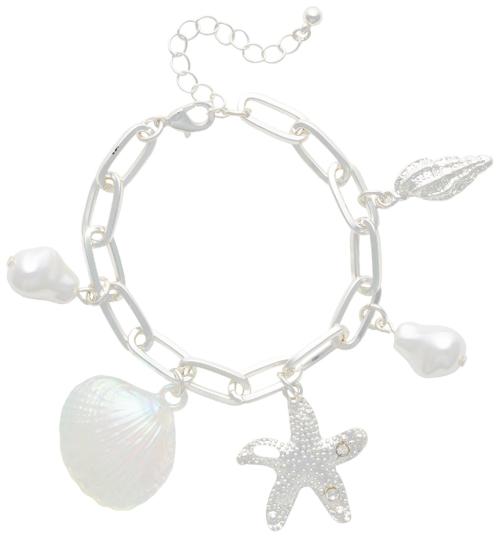 Beach Chic Shell Starfish Charm Silver Tone Bracelet