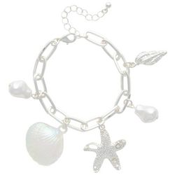 Beach Chic Shell Starfish Charm Silver Tone Bracelet