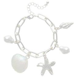 Shell Starfish Charm Silver Tone Bracelet