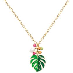 Beach Chic Beaded Monstera Leaf Gold Tone Chain Necklace