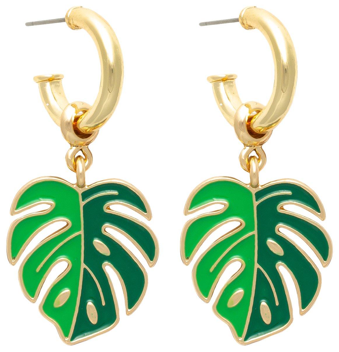 Monstera Leaf Dangle C-Hoop Earrings