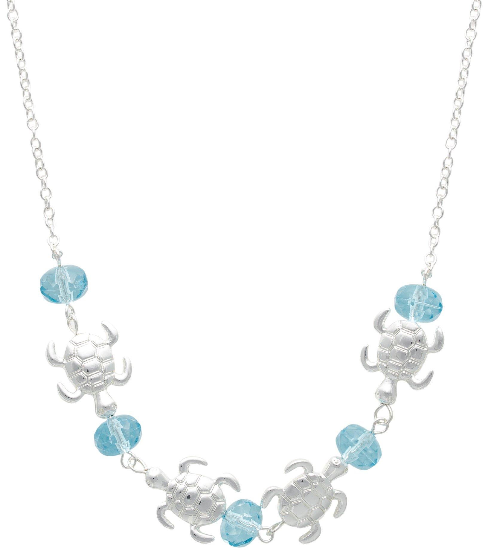 Beach Chic 18 In. Beaded Sea Turtle Frontal Chain Necklace