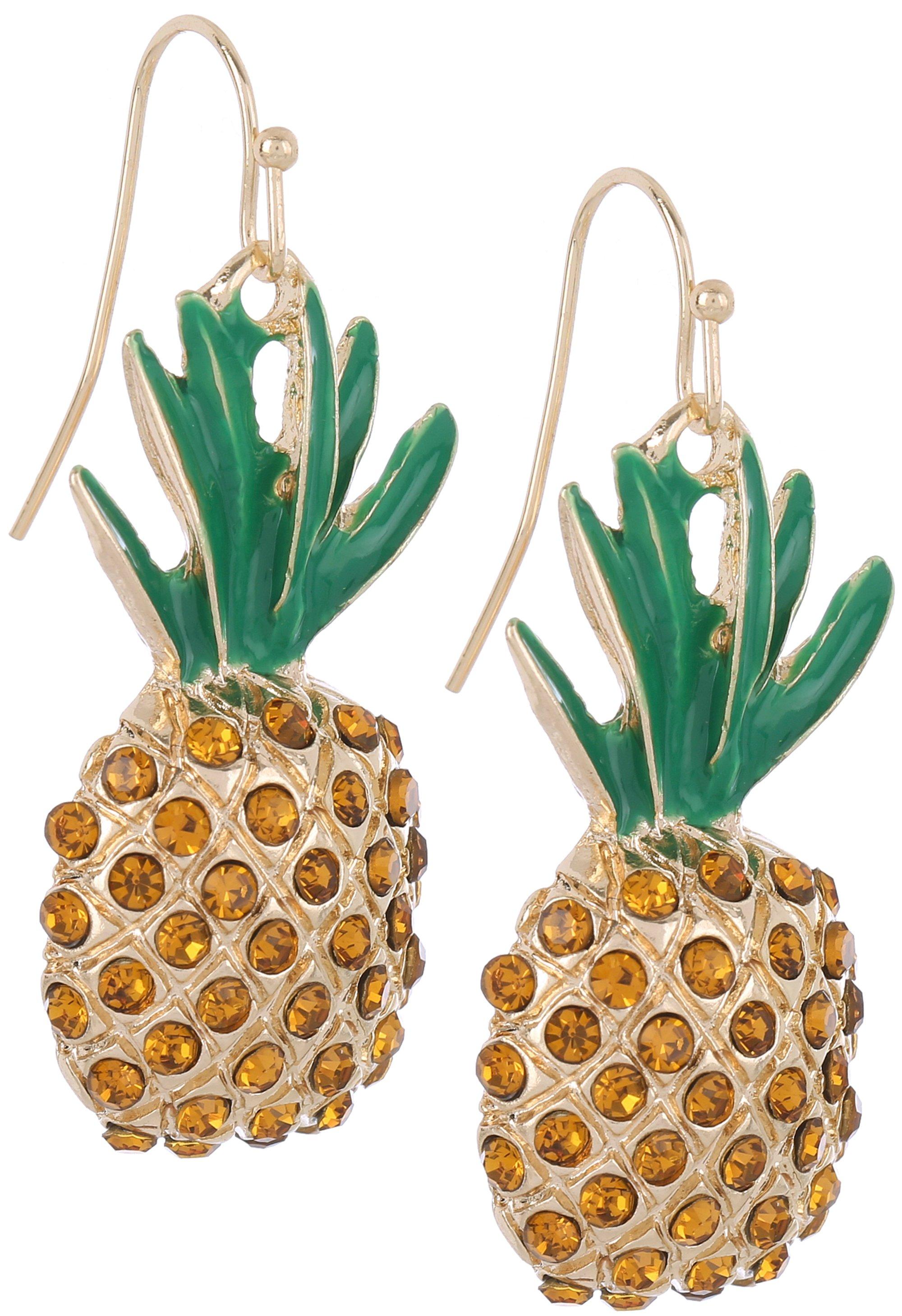 Pave Pineapple Gold Tone Dangle Earrings