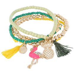 Beach Chic 5-Row Flamingo Bead Stretch Bracelet Set