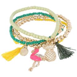 5-Row Flamingo Bead Stretch Bracelet Set