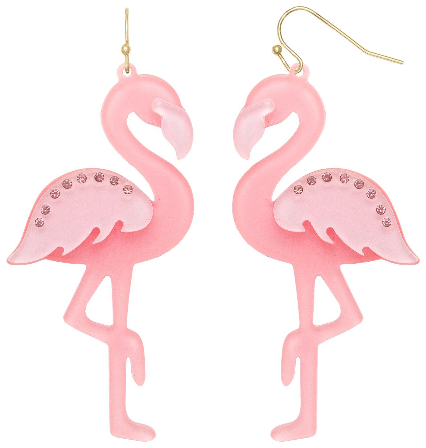 Beach Chic Pave Flamingo Gold Tone Dangle Earrings