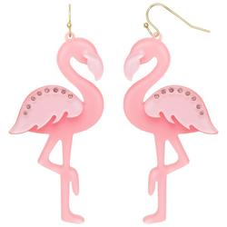 Pave Flamingo Gold Tone Dangle Earrings