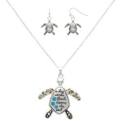 Beach Chic 2-Pc. Abalone Turtles Necklace & Earring Set