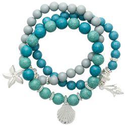 Beach Chic 3-Pc. Shell Charm Bead Stretch Bracelet Set