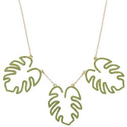 Beach Chic Pave Monstera Leaf Gold Tone Frontal Necklace